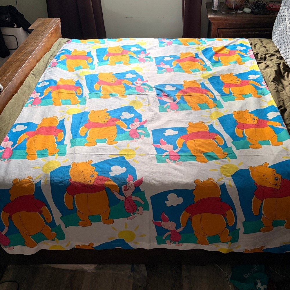 Vintage Disney Winnie the Pooh Piglet Twin Flat Sheet Made in Canada 90s Retro